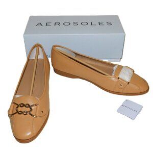 Aerosoles Bia Doe Leather Flat Shoes Size 12W Gorgeous Gold Tone Buckle